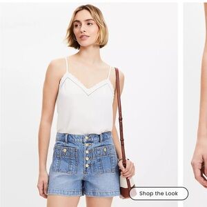 Loft Patch Pocket High Rise Denim Shorts in Classic Indigo Wash